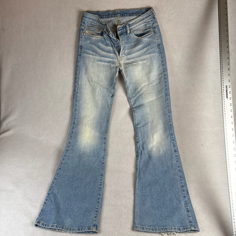 Diesel Industry Womens Flare Leg Light Wash Whiskered Denim Jeans Button Fly